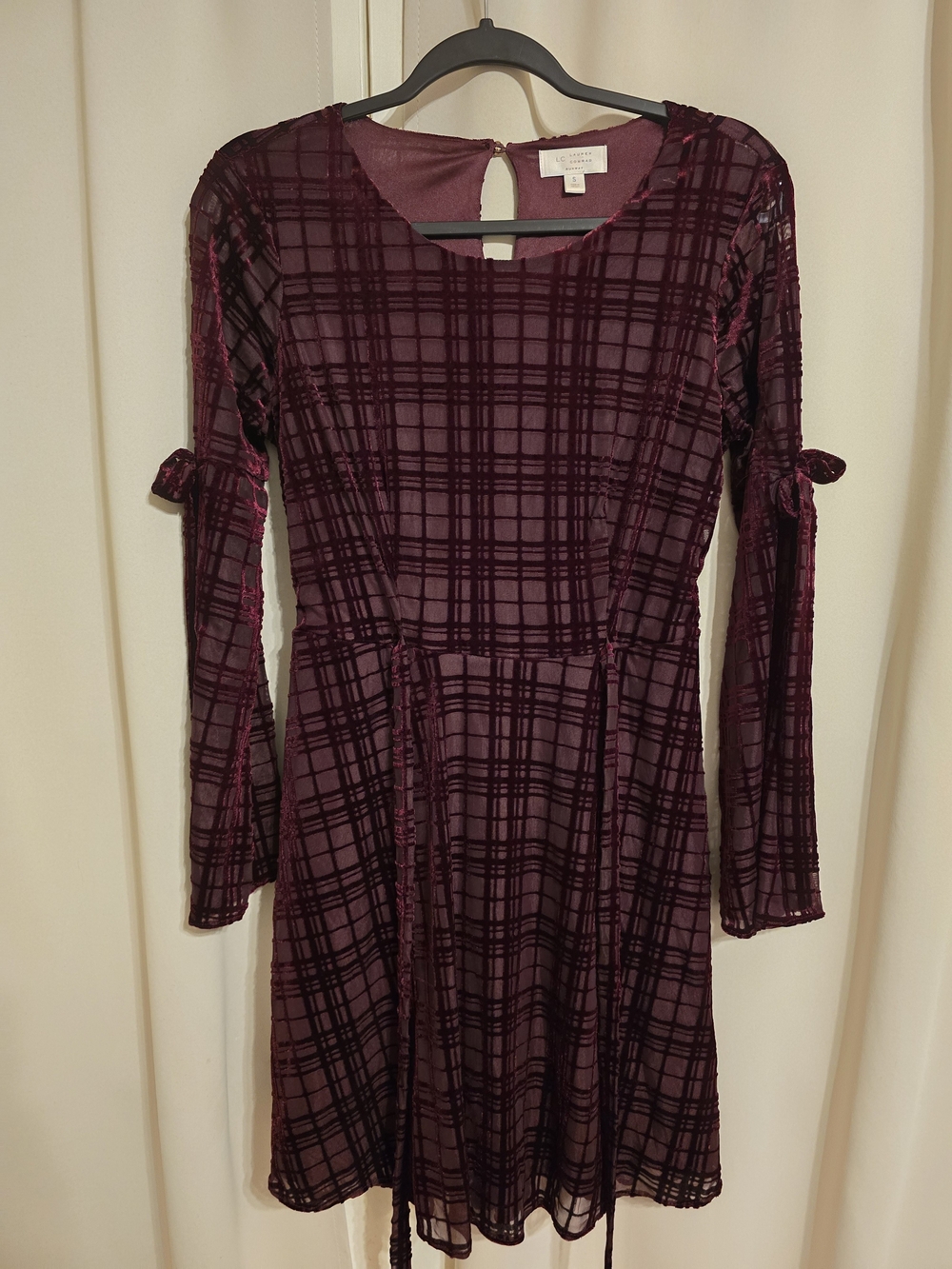 LC Lauren Conrad Runway Burgundy Velvet Plaid Dress S